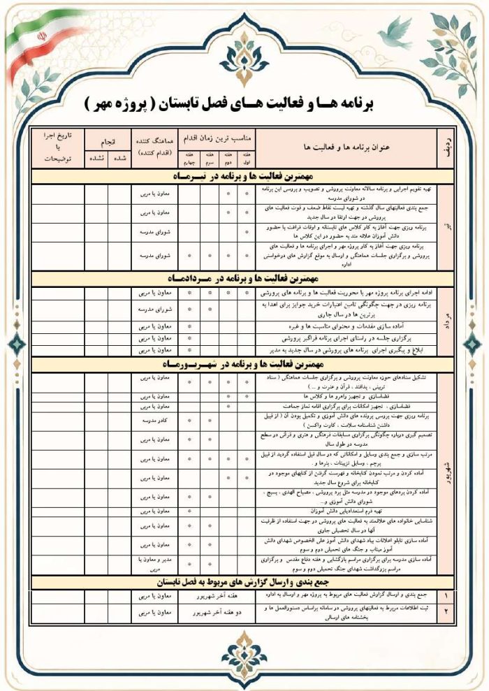 تقویم اجرایی فعالیت های پرورشی مدارس 1406- 1405 - Image 4