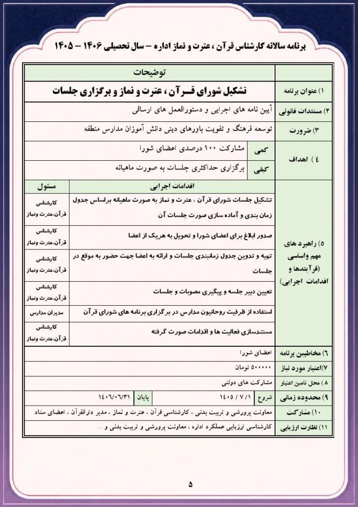 برنامه سالانه کارشناس قرآن ، عترت و نماز اداره 1406- 1405 - Image 6
