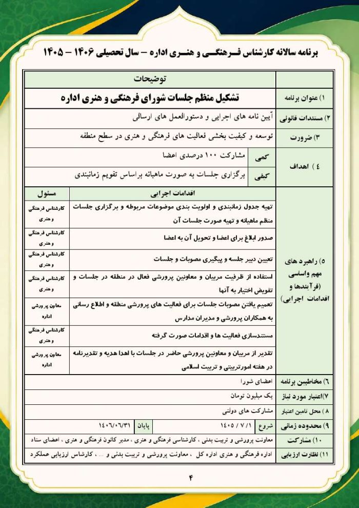 برنامه سالانه کارشناس فرهنگی و هنری اداره 1406- 1405 - Image 5