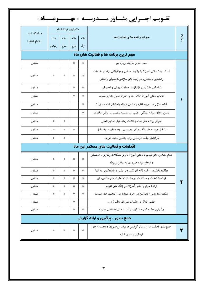 برنامه سالانه و تقویم اجرایی مشاور مدرسه - مقطع ابتدایی 1405- 1404 - تصویر 11